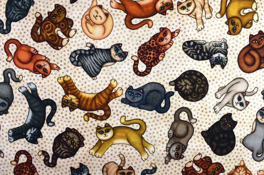 cat print fabric, Quilting fabric, cotton fabric, quilting treasures, feline fabric, Meow - Price by the Half Metre The Quilt Sanctuary