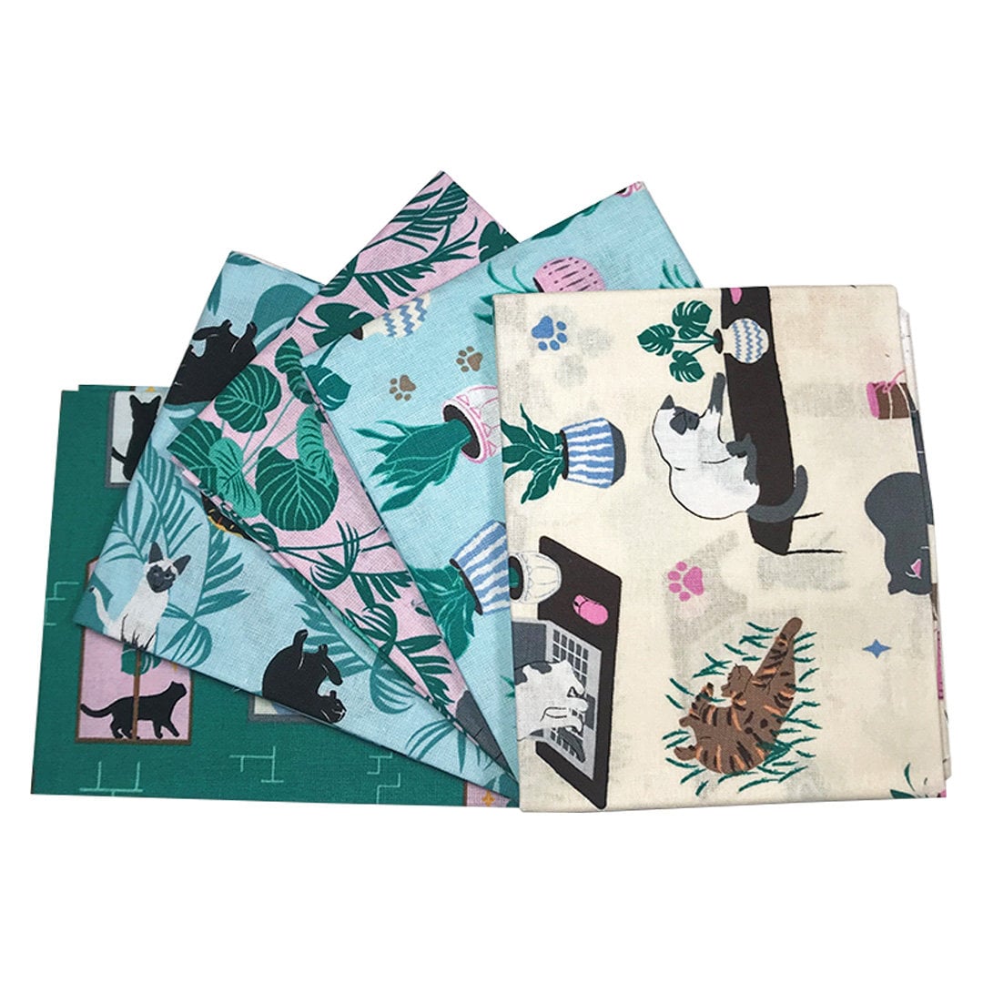 cat fat Quarter Bundle, Curious cat fabric, quilting fabric, cotton fabric The Quilt Sanctuary