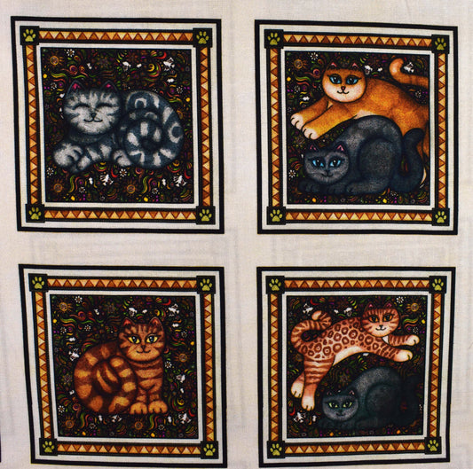 Cream cat fabric panel, Quilting panel, cream cat picture patch, Meow, fabric panel The Quilt Sanctuary