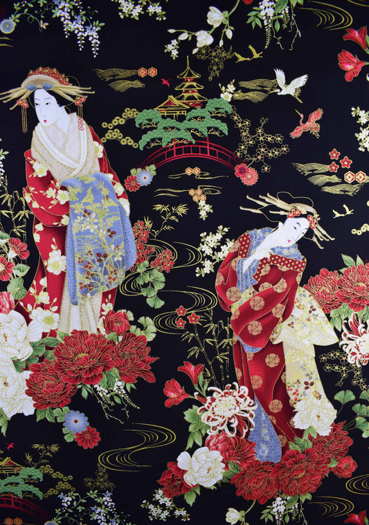 Japanese Geisha Quilting fabric, cotton fabric - Price by the Half Metre The Quilt Sanctuary