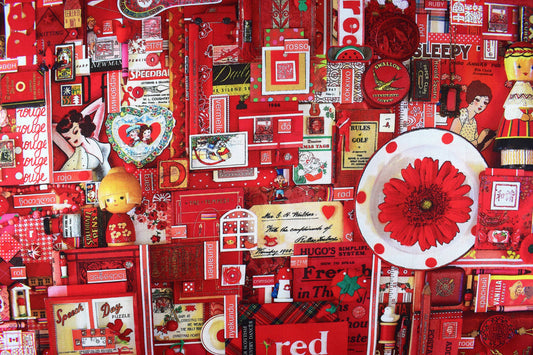 Red color collage quilting fabric, love hearts fabric, scarlet fabric, cotton fabric Price by the Half Metre The Quilt Sanctuary
