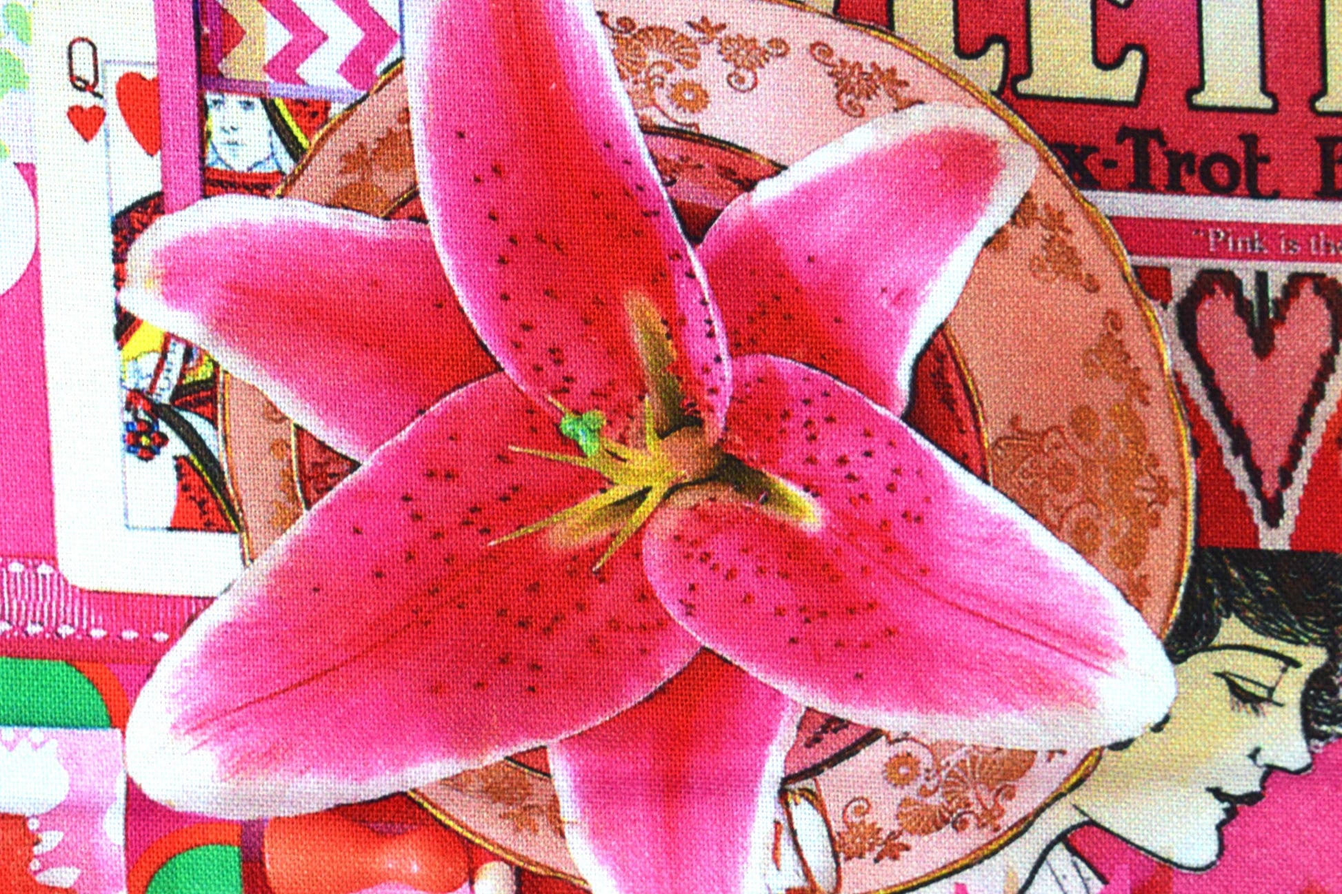 Pink color collage quilting fabric, Pink collage board, cotton fabric Price by the Half Metre The Quilt Sanctuary