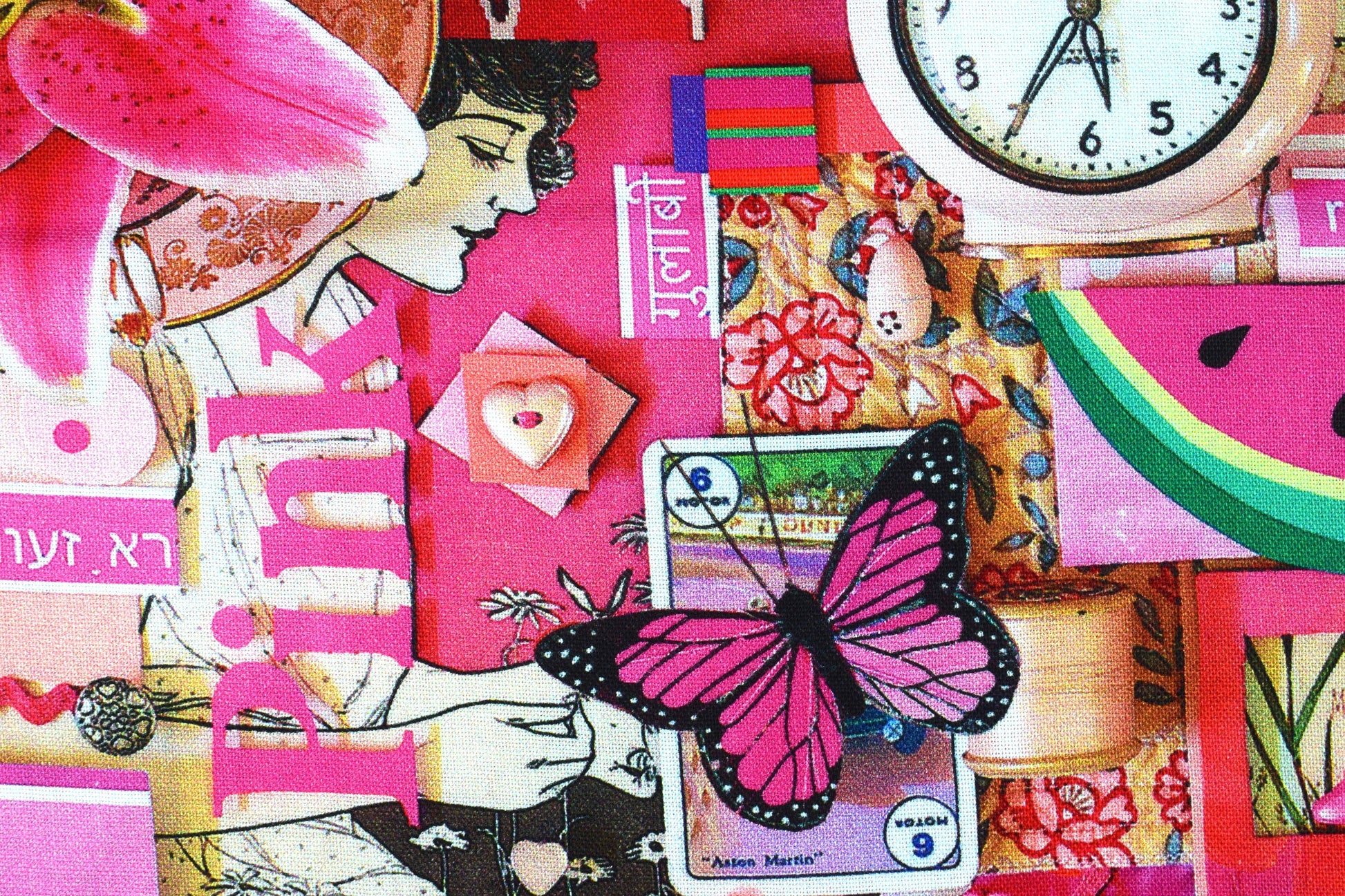 Pink color collage quilting fabric, Pink collage board, cotton fabric Price by the Half Metre The Quilt Sanctuary