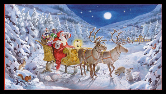 Santa is coming fabric panel, cotton Quilting panel, Christmas panel, fabric wall hanging panel The Quilt Sanctuary