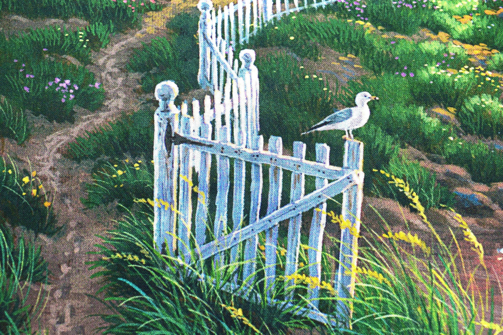Lighthouse quilting panel. digitally printed safe harbour, cottage by the sea picture patch The Quilt Sanctuary