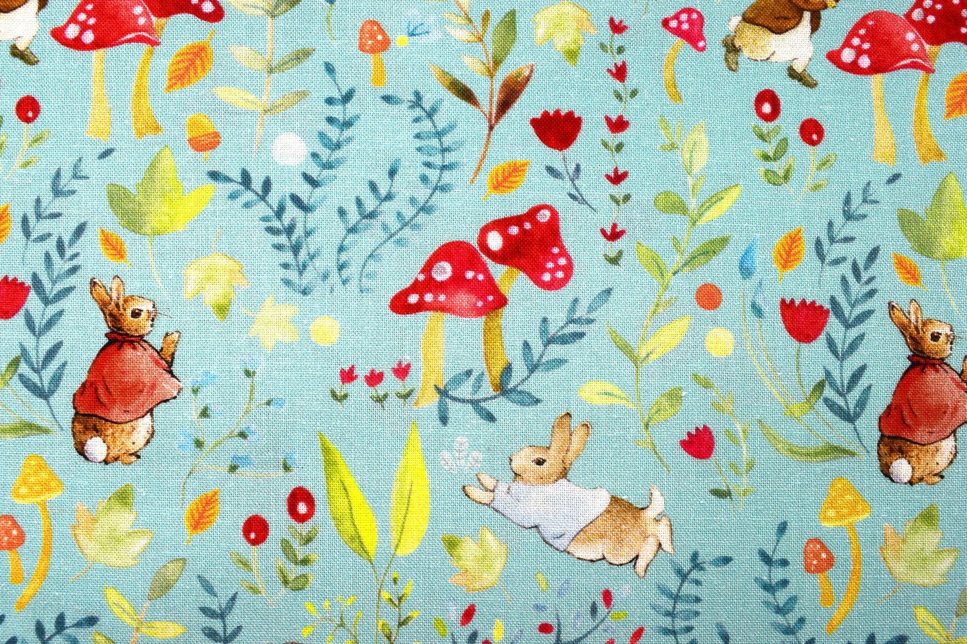 Peter Rabbit fabric, Organic Cotton Quilting Fabric, among the toadstools, Beatrix Potter - Price by the Half Metre The Quilt Sanctuary