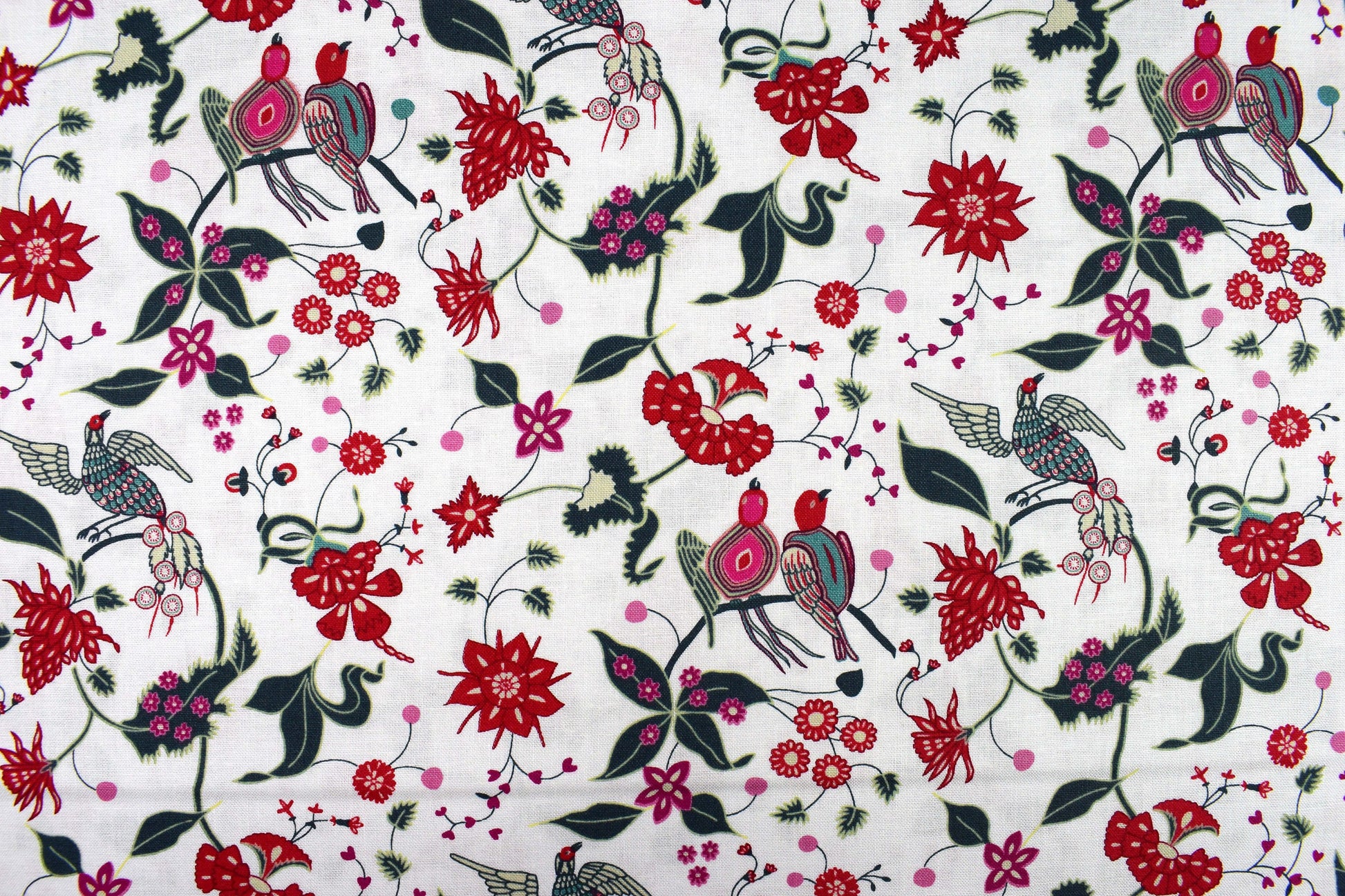 Indian love birds fabric, Organic Cotton Quilting Fabric, Indian summer - Price by the Half Metre The Quilt Sanctuary
