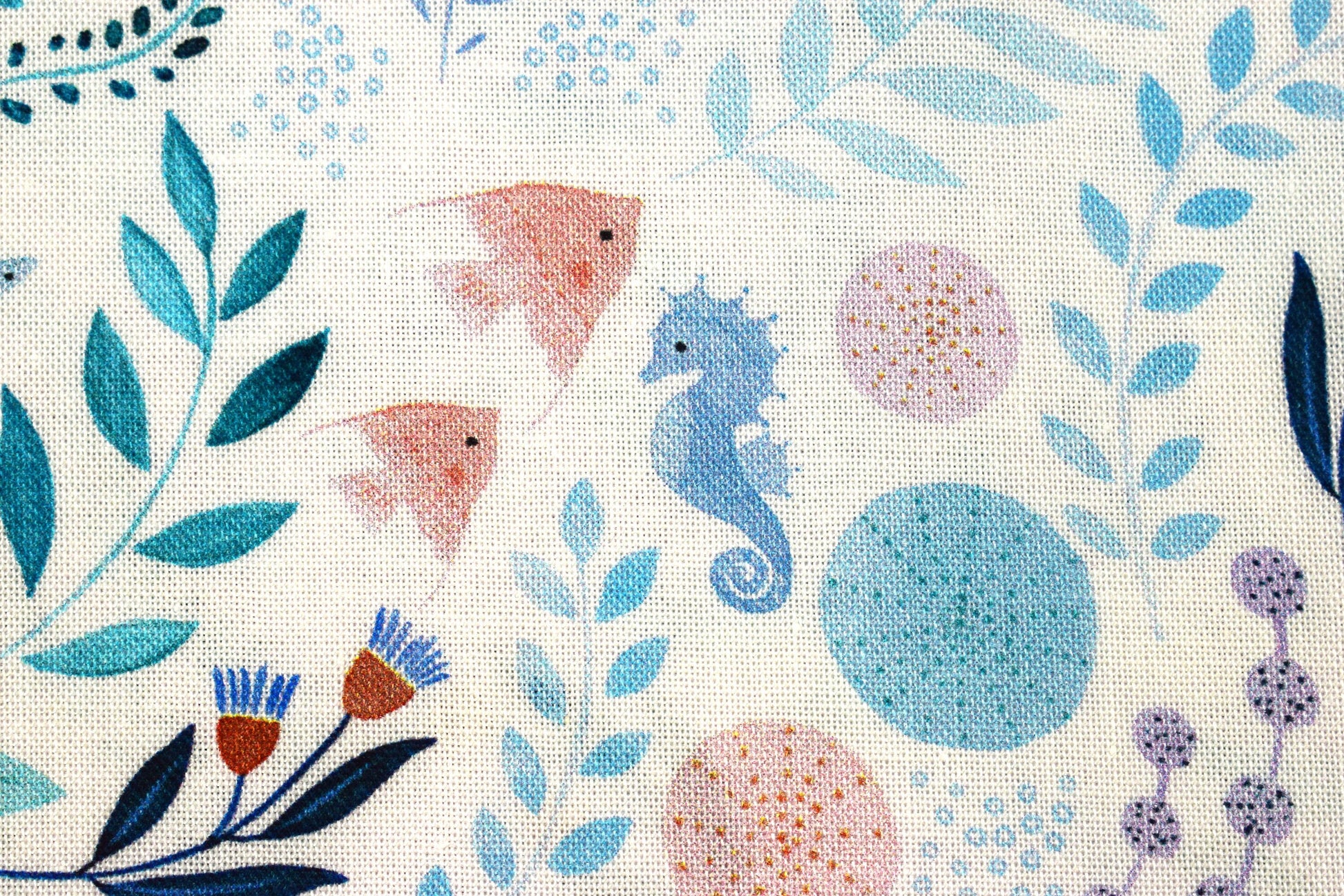 seaweed Fabric, Quilting fabric, Seahorse, corals, angel fish, under the sea by Dear Stella, price by the half metre The Quilt Sanctuary