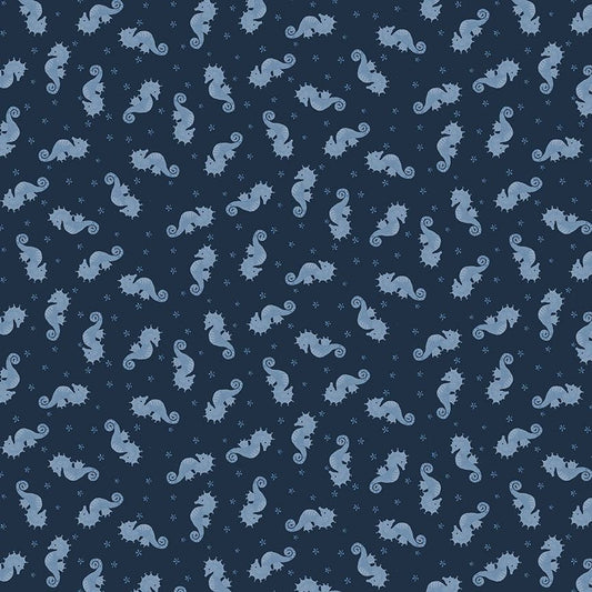 seahorse fabric, midnight blue Quilting fabric, Dear Stella, digitally printed Cotton fabric, price by the half metre The Quilt Sanctuary