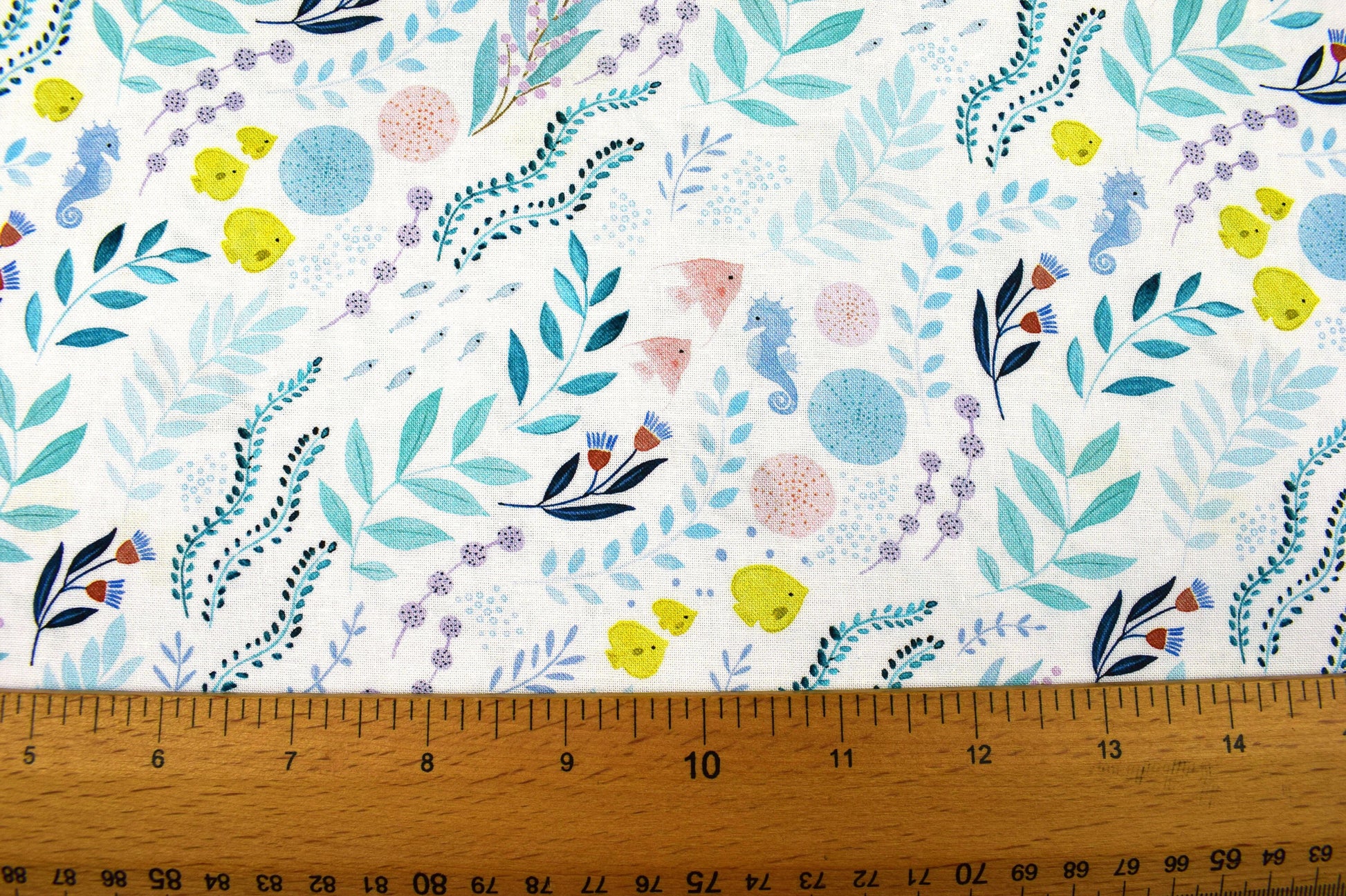 seaweed Fabric, Quilting fabric, Seahorse, corals, angel fish, under the sea by Dear Stella, price by the half metre The Quilt Sanctuary