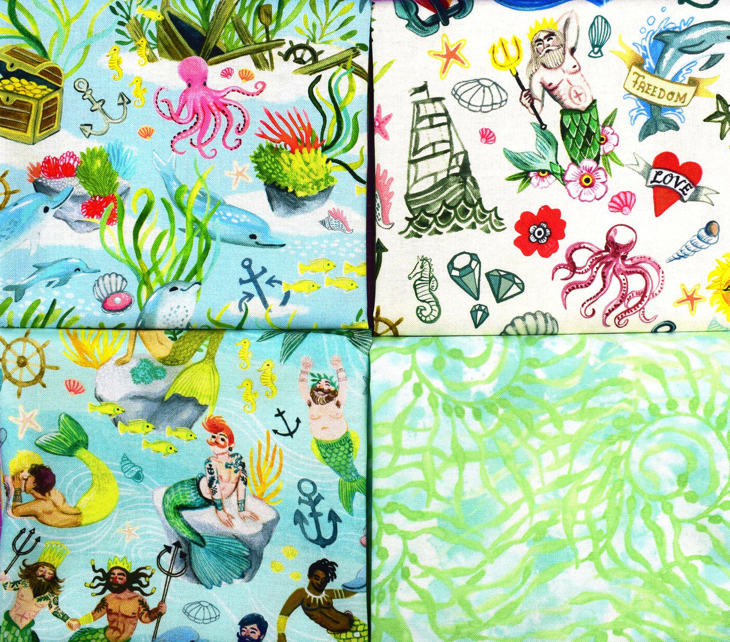 Merman Fat Quarter bundle, mermen quilting fabric, You're a catch, 100% cotton The Quilt Sanctuary
