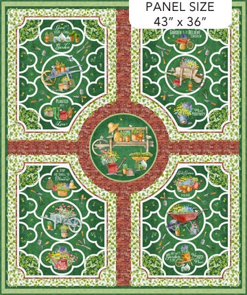 Walled Garden fabric panel, plant with love quilting panel, Gardening panel, quilting fabric The Quilt Sanctuary