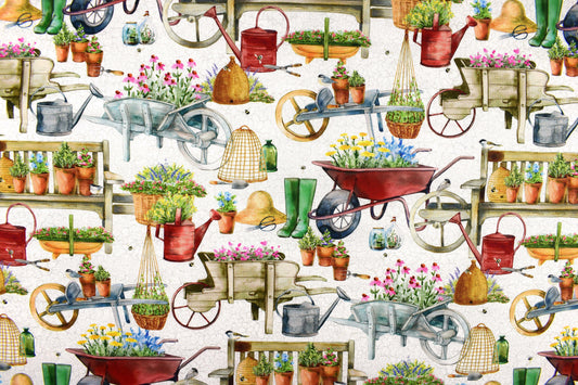 Gardening fabric, cottage Garden quilting fabric, cotton fabric - Price by the Half Metre The Quilt Sanctuary