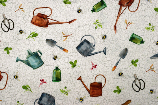 Watering can fabric, Gardening quilting fabric, planted with love, cotton fabric - Price by the Half Metre The Quilt Sanctuary