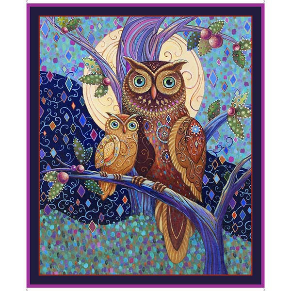 Owl quilting panel, opulent owl wall hanging, fabric panel The Quilt Sanctuary