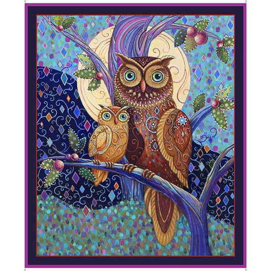 Owl quilting panel, opulent owl wall hanging, fabric panel The Quilt Sanctuary