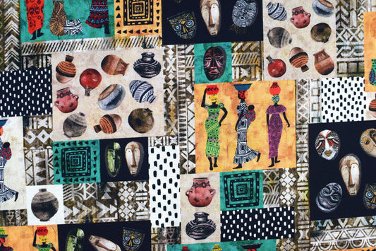 Tribal patchwork, African fabric, African Women Quilting fabric, cotton fabric - Price by the Half Metre The Quilt Sanctuary