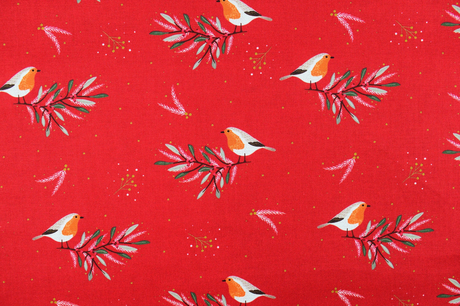 Christmas Robin fabric, Holiday quilting fabric - Price by the Half Metre The Quilt Sanctuary
