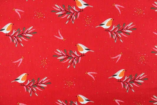 Christmas Robin fabric, Holiday quilting fabric - Price by the Half Metre The Quilt Sanctuary