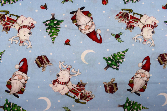 Santa gnomes fabric, Driving Gnome for Christmas, Holiday Quilting fabric, price by the half metre The Quilt Sanctuary