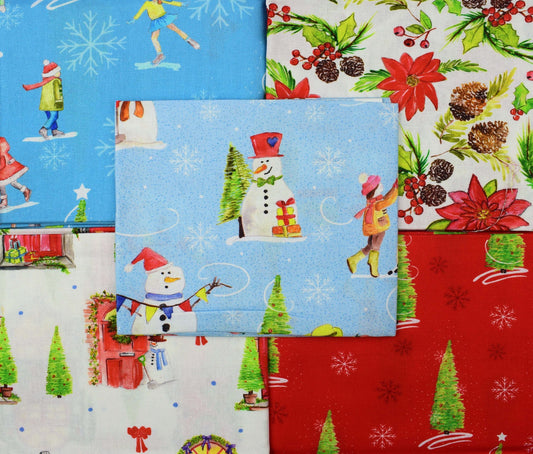 Snowman fat Quarter Bundle, cotton quilting fabric, Christmas fabric, The Quilt Sanctuary