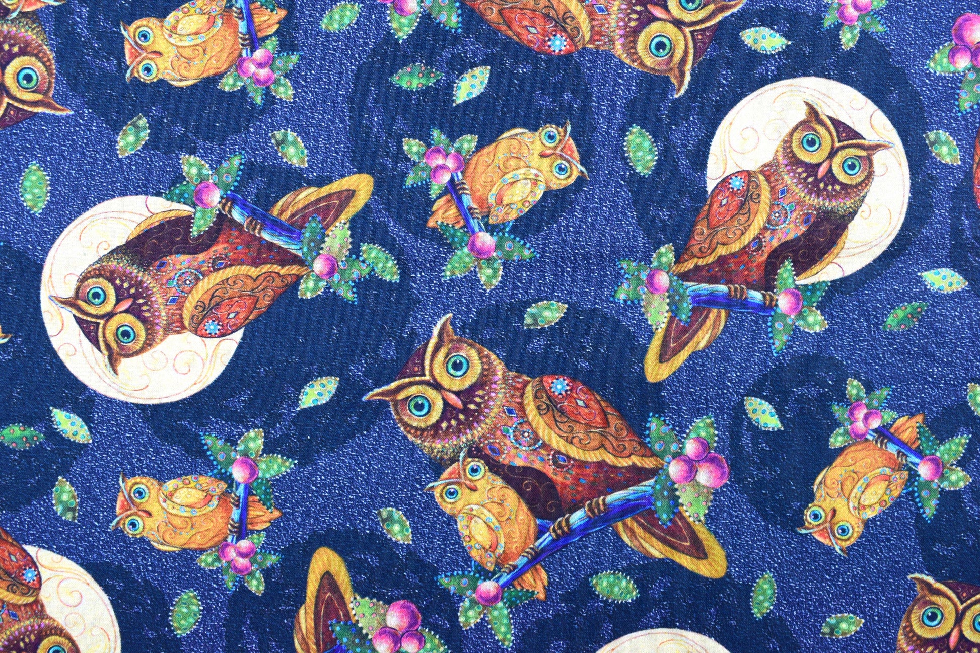 Owl Fabric, quilting fabric, opulent owls, owlets fabric Price by the Half Metre The Quilt Sanctuary