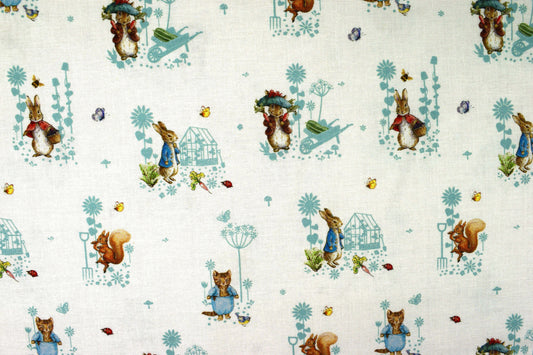 Benjamin Bunny fabric, Peter Rabbit fabric, Organic Cotton Quilting Fabric, Beatrix Potter - Price by the Half Metre The Quilt Sanctuary