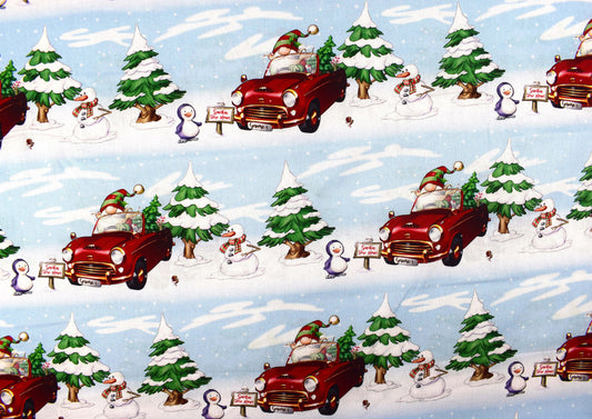 Christmas gnomes fabric, Driving Gnomes, Christmas Quilting fabric, price by the half metre The Quilt Sanctuary