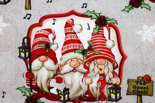 singing gnomes fabric, Driving Gnome for Christmas, Holiday Quilting fabric, price by the half metre The Quilt Sanctuary