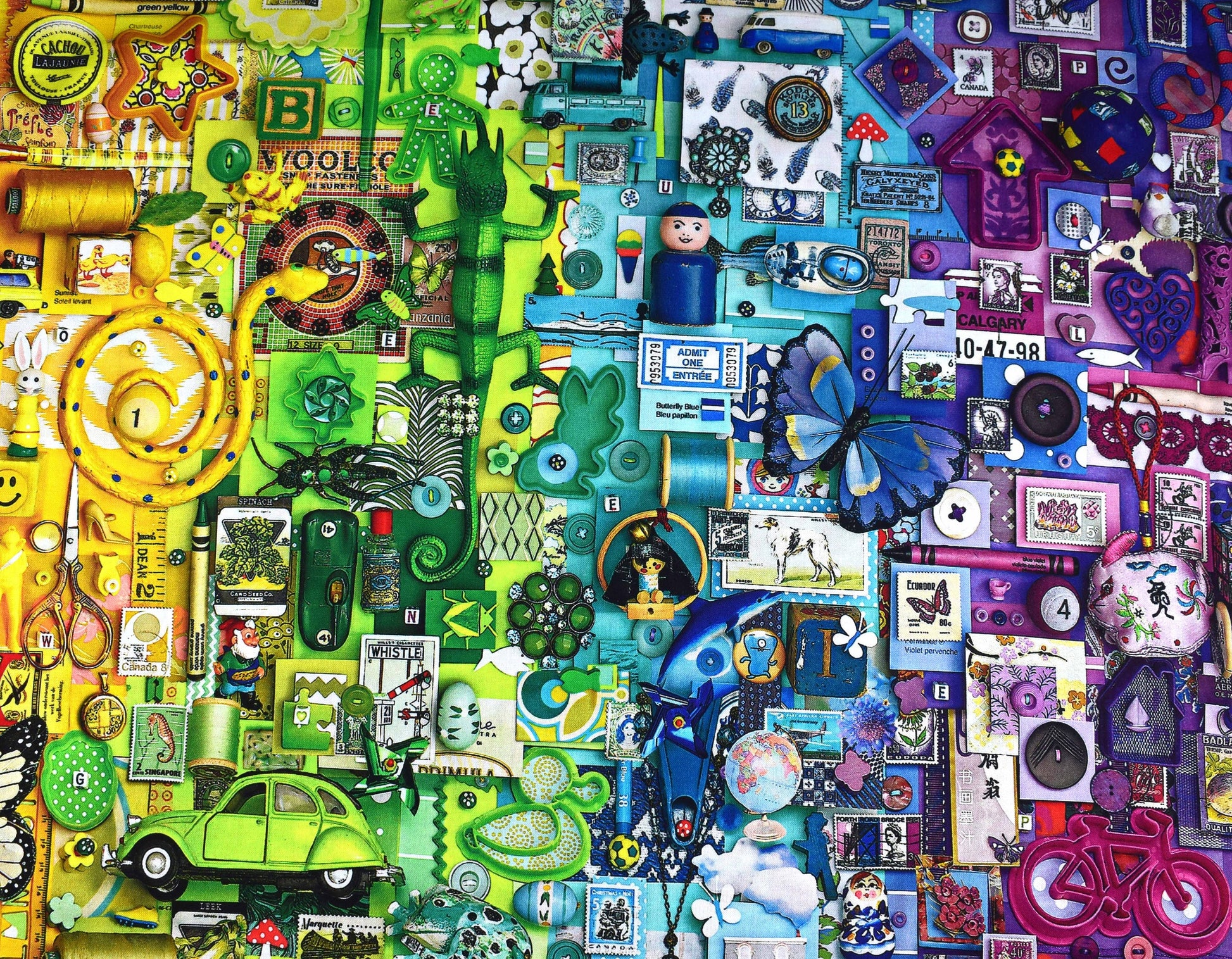 Rainbow collage quilting fabric, graduated colour collage board, cotton fabric Price by the Half Metre The Quilt Sanctuary