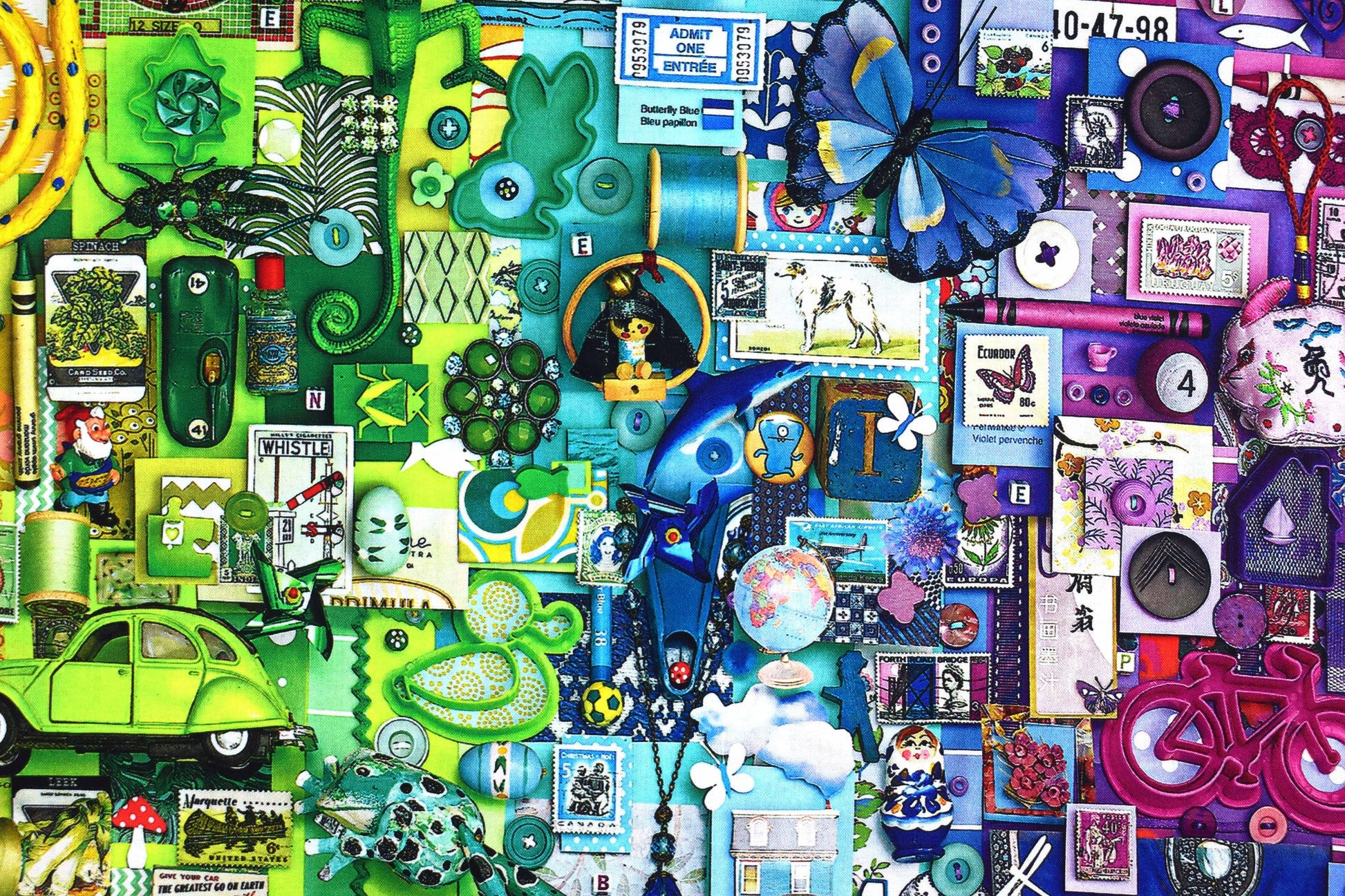 Rainbow collage quilting fabric, graduated colour collage board, cotton fabric Price by the Half Metre The Quilt Sanctuary