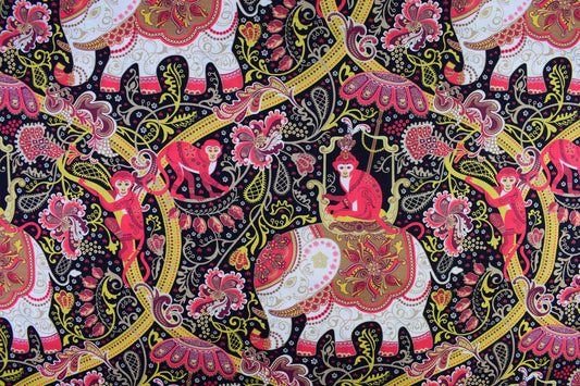Indian Elephant fabric, quilting fabric, Monkey fabric, imperial Jungle - Price by the Half Metre The Quilt Sanctuary