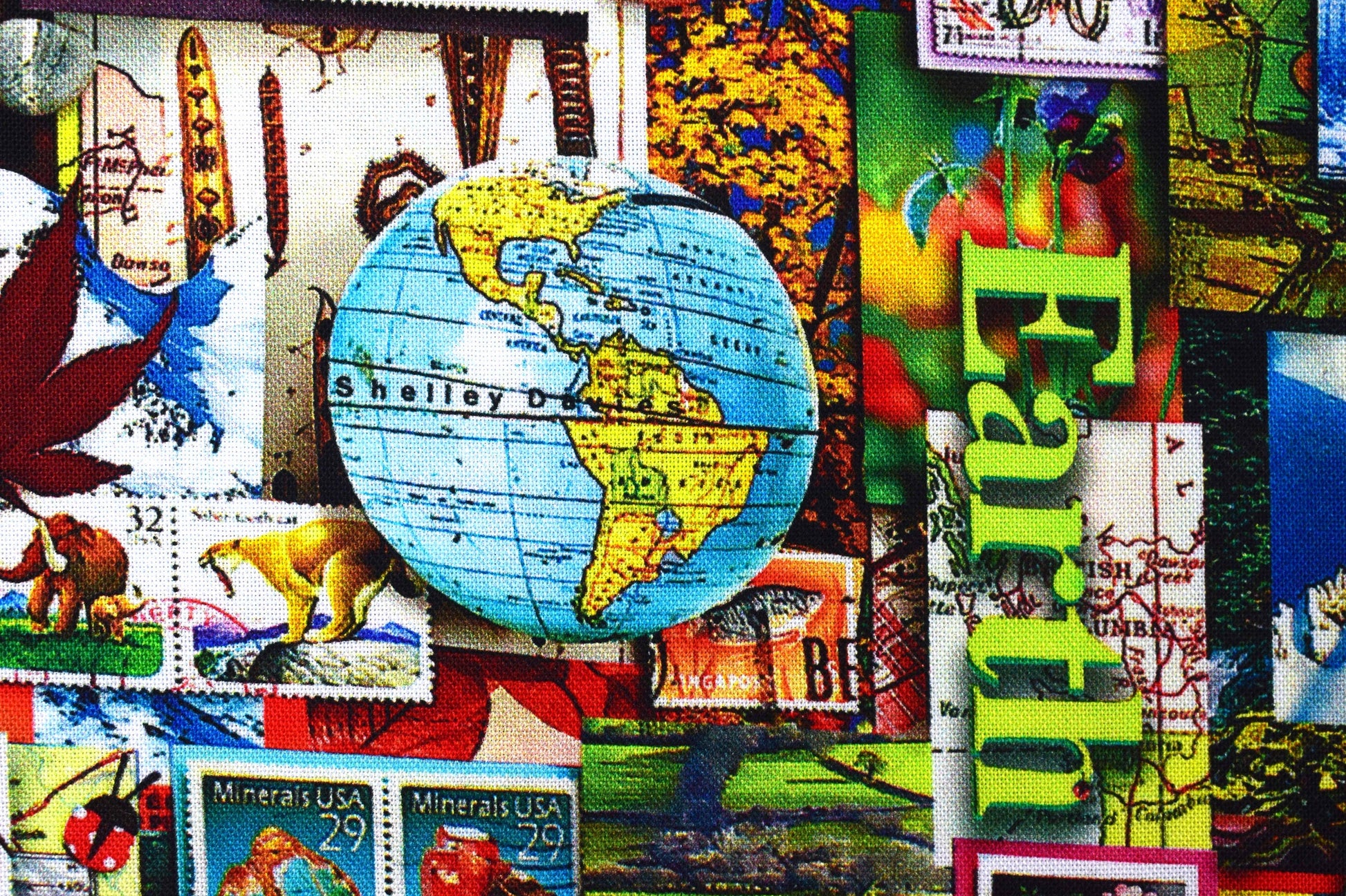 Earth collage quilting fabric, multi coloured collage board, cotton fabric Price by the Half Metre The Quilt Sanctuary